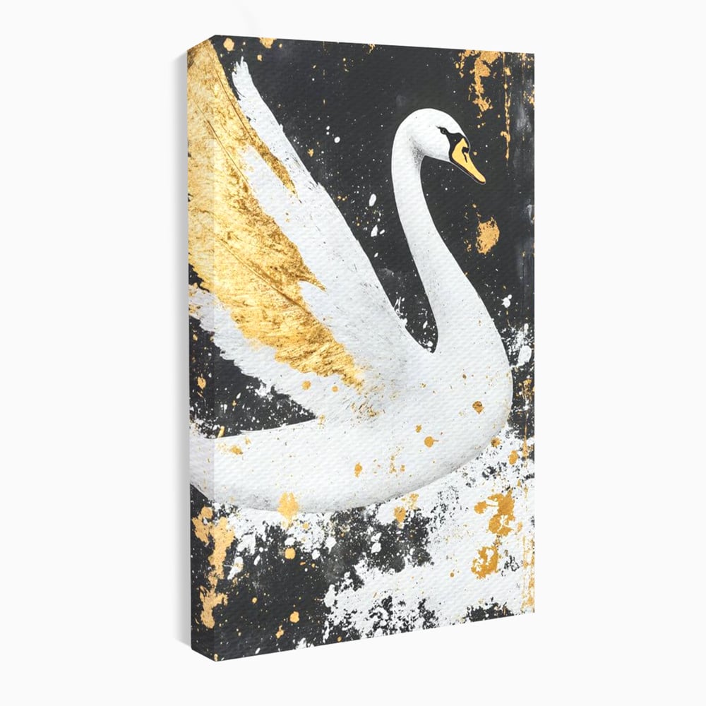 Tablou canvas cu tablou canvas cu lebada si auriu, fara rama, pe sasiu de lemn